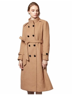 Escalier Women's Wool Trench Coat Winter Double-Breasted Jacket with Belts