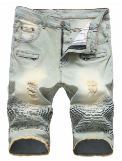 Men's Cool Stylish Wrinkle Performance Slim Ripped Denim Shorts