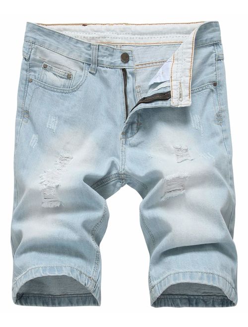 chouyatou Men's Cool Stylish Wrinkle Performance Slim Ripped Denim Shorts