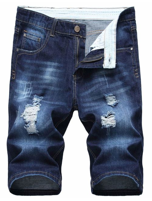 chouyatou Men's Cool Stylish Wrinkle Performance Slim Ripped Denim Shorts