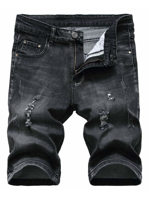 chouyatou Men's Cool Stylish Wrinkle Performance Slim Ripped Denim Shorts