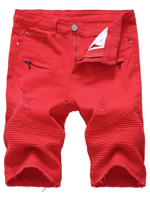 chouyatou Men's Cool Stylish Wrinkle Performance Slim Ripped Denim Shorts