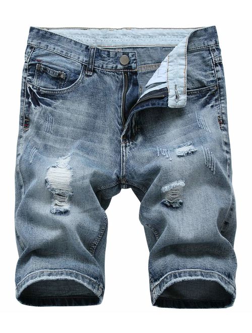 chouyatou Men's Cool Stylish Wrinkle Performance Slim Ripped Denim Shorts