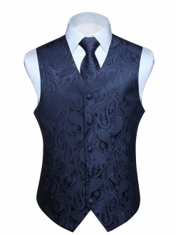 Men's Paisley Floral Jacquard Waistcoat & Necktie and Pocket Square Vest Suit Set