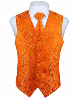 Men's Paisley Floral Jacquard Waistcoat & Necktie and Pocket Square Vest Suit Set