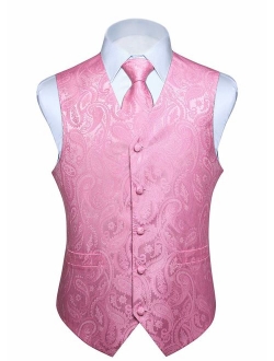 Men's Paisley Floral Jacquard Waistcoat & Necktie and Pocket Square Vest Suit Set