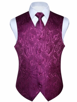 Men's Paisley Floral Jacquard Waistcoat & Necktie and Pocket Square Vest Suit Set