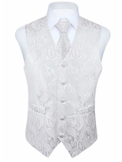 Men's Paisley Floral Jacquard Waistcoat & Necktie and Pocket Square Vest Suit Set