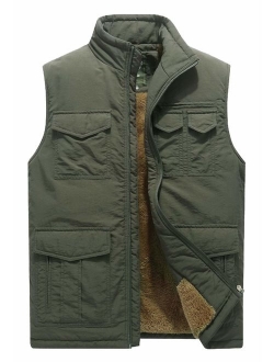 Flygo Men's Winter Warm Outdoor Padded Puffer Vest Thick Fleece Lined Sleeveless Jacket