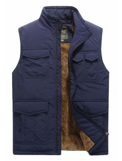 Flygo Men's Winter Warm Outdoor Padded Puffer Vest Thick Fleece Lined Sleeveless Jacket