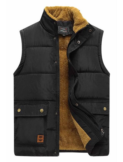 Flygo Men's Winter Warm Outdoor Padded Puffer Vest Thick Fleece Lined Sleeveless Jacket