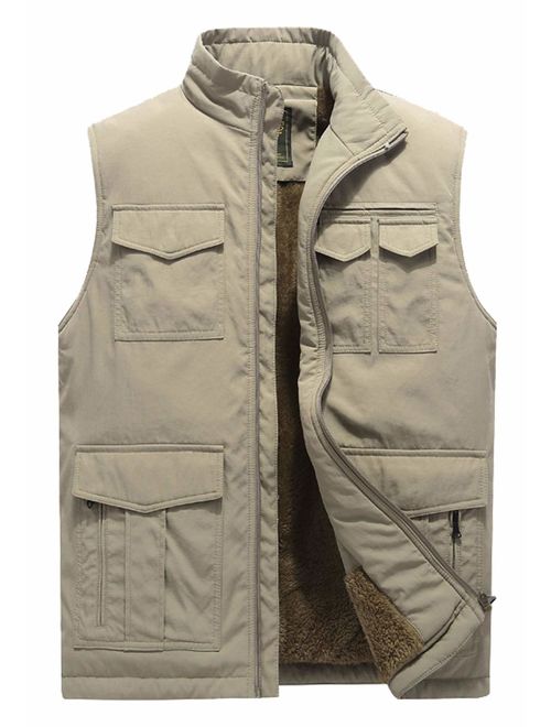 Flygo Men's Winter Warm Outdoor Padded Puffer Vest Thick Fleece Lined Sleeveless Jacket