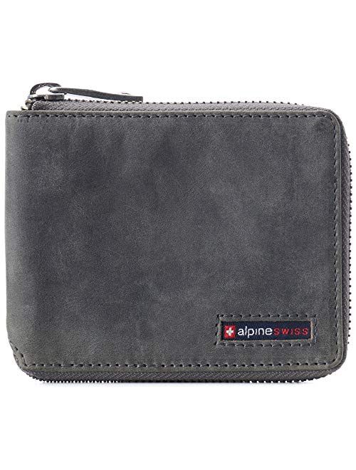 Alpine Swiss Logan Zipper Bifold Wallet For Men or Women RFID Safe