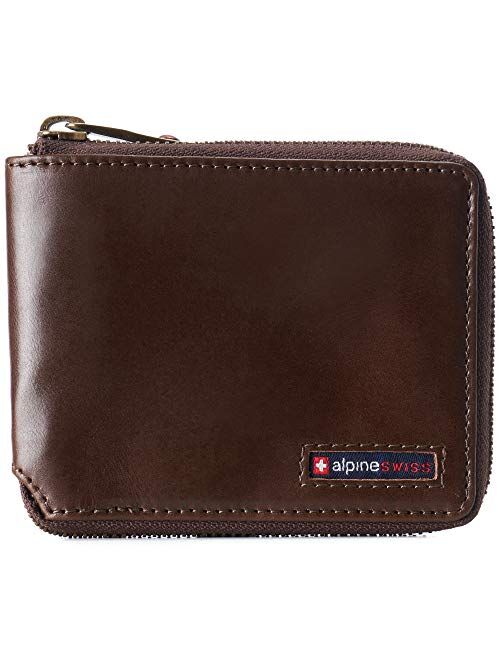 Alpine Swiss Logan Zipper Bifold Wallet For Men or Women RFID Safe