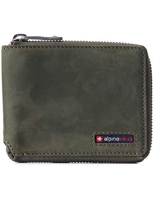 Alpine Swiss Logan Zipper Bifold Wallet For Men or Women RFID Safe