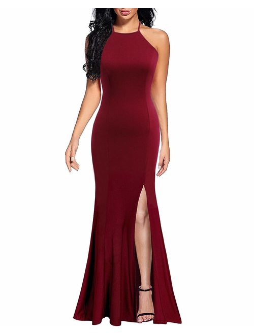 Lyrur Women's Sexy Spaghetti Straps Slit Formal Long Bridesmaid Maxi Party Evening Dress Mermaid Prom Gown