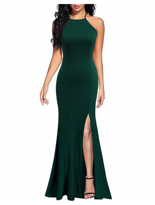 Lyrur Women's Sexy Spaghetti Straps Slit Formal Long Bridesmaid Maxi Party Evening Dress Mermaid Prom Gown