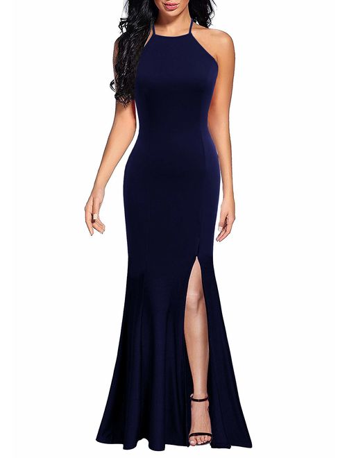 Lyrur Women's Sexy Spaghetti Straps Slit Formal Long Bridesmaid Maxi Party Evening Dress Mermaid Prom Gown