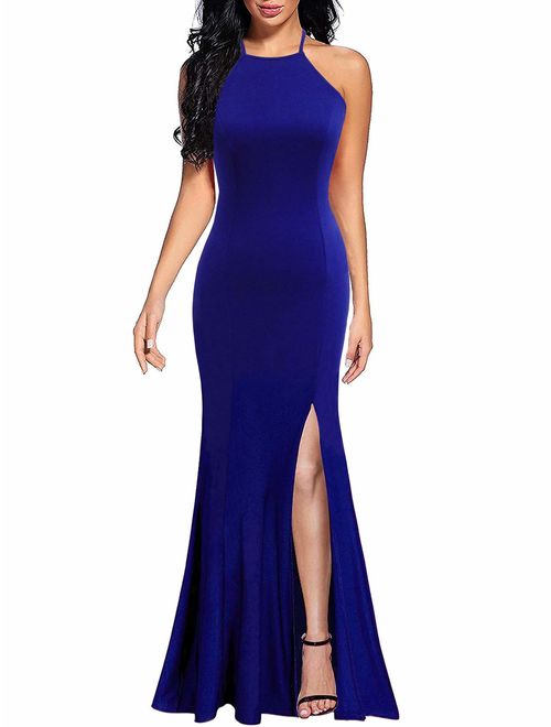 Lyrur Women's Sexy Spaghetti Straps Slit Formal Long Bridesmaid Maxi Party Evening Dress Mermaid Prom Gown