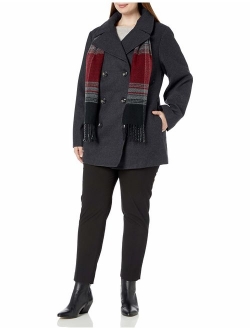 Women's Double Breasted Peacoat with Scarf