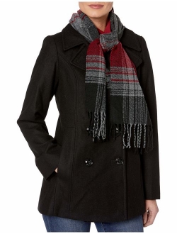 Women's Double Breasted Peacoat with Scarf