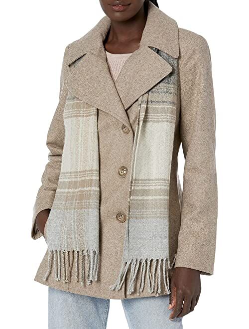 London Fog Women's Double Breasted Peacoat with Scarf