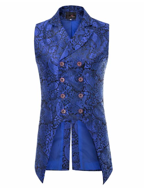 Paul Jones Mens Gothic Steampunk Double Breasted Vest Brocade Waistcoat PJ0081