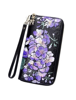 Badiya Women Rfid Blocking Wallet Embossed Zip Around Clutch Purse with Wristlet