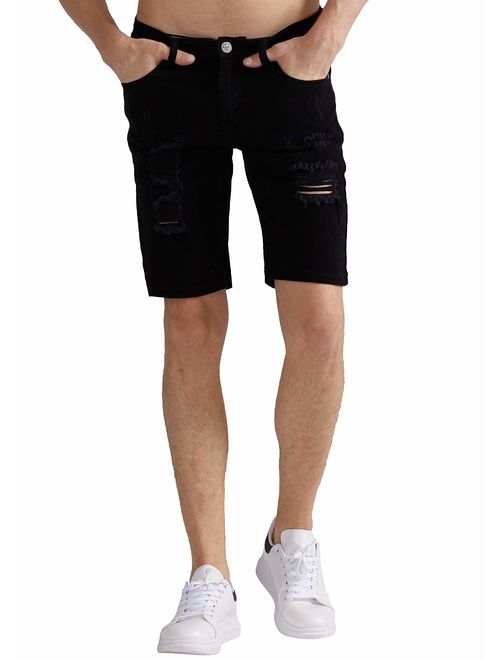 ZLZ Slim Ripped Jean Short for Men, Men's Casual Stretch Slim Fit Denim Short