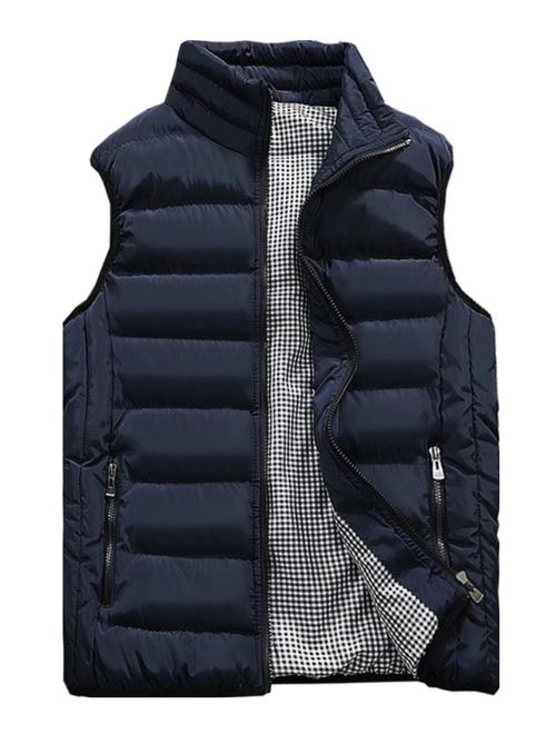 Vcansion Men's Outdoor Casual Stand Collar Padded Vest Coats