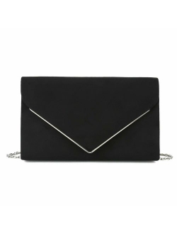 Charming Tailor Faux Suede Clutch Bag Elegant Metal Binding Evening Purse for Wedding/Prom/Black-Tie Events