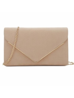 Charming Tailor Faux Suede Clutch Bag Elegant Metal Binding Evening Purse for Wedding/Prom/Black-Tie Events