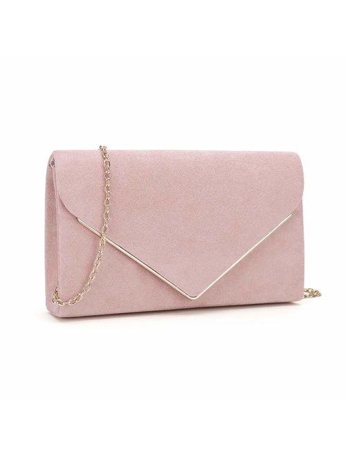 Charming Tailor Faux Suede Clutch Bag Elegant Metal Binding Evening Purse for Wedding/Prom/Black-Tie Events