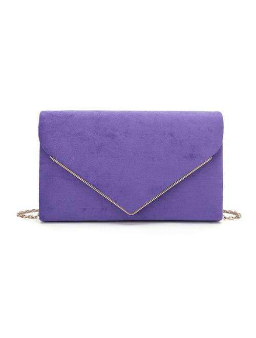 Charming Tailor Faux Suede Clutch Bag Elegant Metal Binding Evening Purse for Wedding/Prom/Black-Tie Events