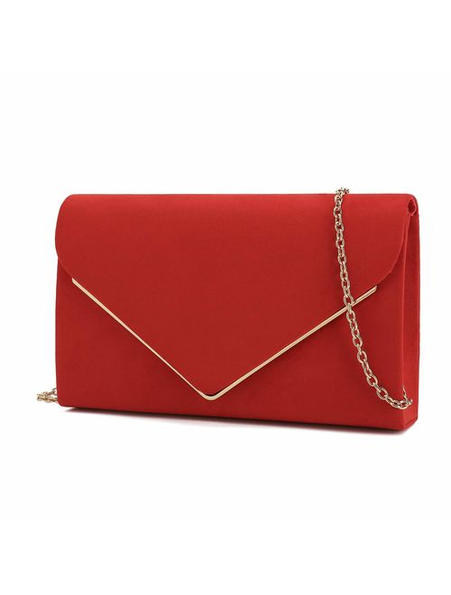 Charming Tailor Faux Suede Clutch Bag Elegant Metal Binding Evening Purse for Wedding/Prom/Black-Tie Events