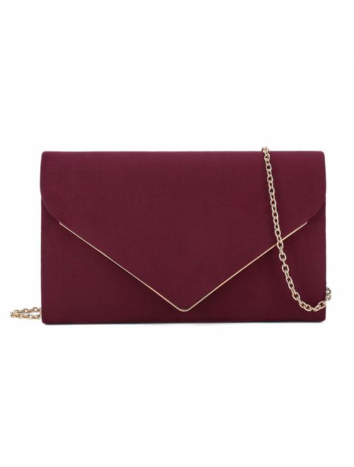 Charming Tailor Faux Suede Clutch Bag Elegant Metal Binding Evening Purse for Wedding/Prom/Black-Tie Events