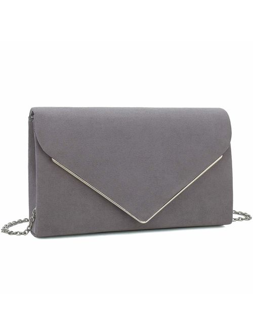 Charming Tailor Faux Suede Clutch Bag Elegant Metal Binding Evening Purse for Wedding/Prom/Black-Tie Events