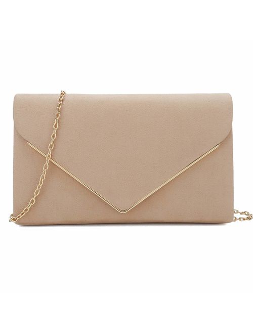 Charming Tailor Faux Suede Clutch Bag Elegant Metal Binding Evening Purse for Wedding/Prom/Black-Tie Events