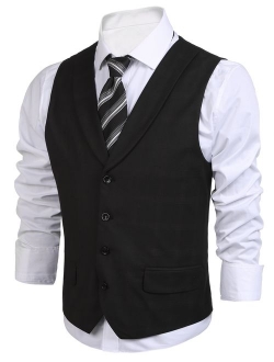 Men's Business Suit Vest Layered Plaid Dress Waistcoat for Wedding, Date, Dinner