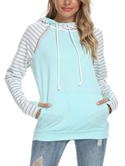 Barlver Women's Casual Hoodies Long Sleeve Sweatshirts Cowl Neck Drawstring Hooded Pullover Top with Pockets