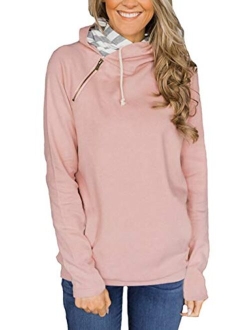 Barlver Women's Casual Hoodies Long Sleeve Sweatshirts Cowl Neck Drawstring Hooded Pullover Top with Pockets