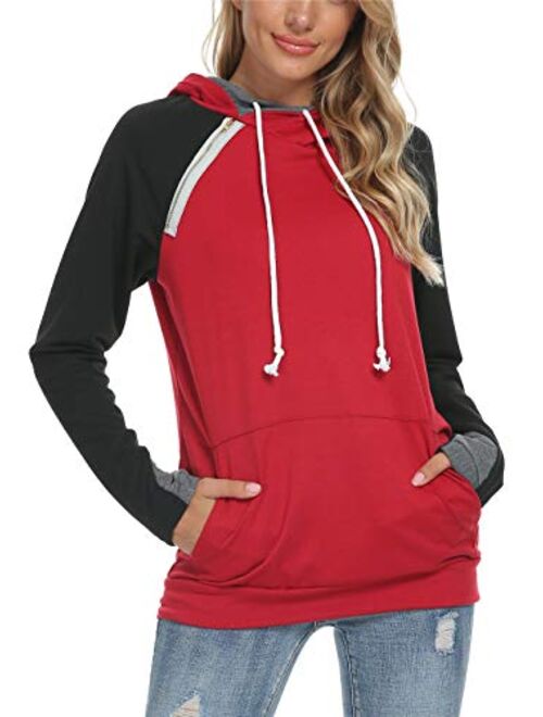 Barlver Women's Casual Hoodies Long Sleeve Sweatshirts Cowl Neck Drawstring Hooded Pullover Top with Pockets