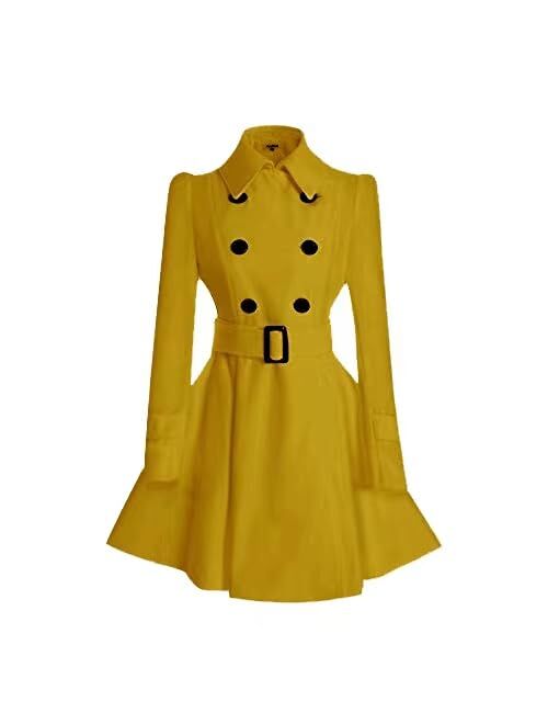 ForeMode Women's Wool Trench Coat Winter Double-Breasted Jacket with Belts