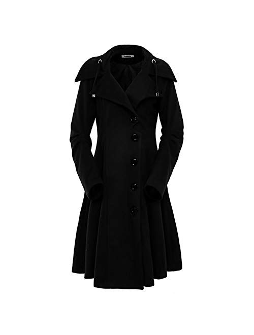 ForeMode Women's Wool Trench Coat Winter Double-Breasted Jacket with Belts