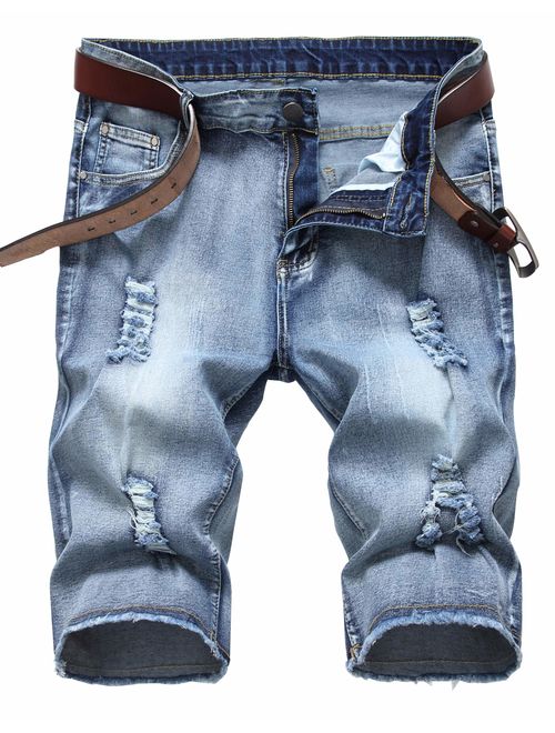 GARMOY Men's Casual Ripped Denim Shorts Jeans Distressed Stretchy Jeans Shorts Pants