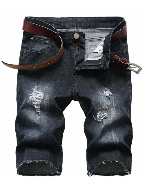 GARMOY Men's Casual Ripped Denim Shorts Jeans Distressed Stretchy Jeans Shorts Pants