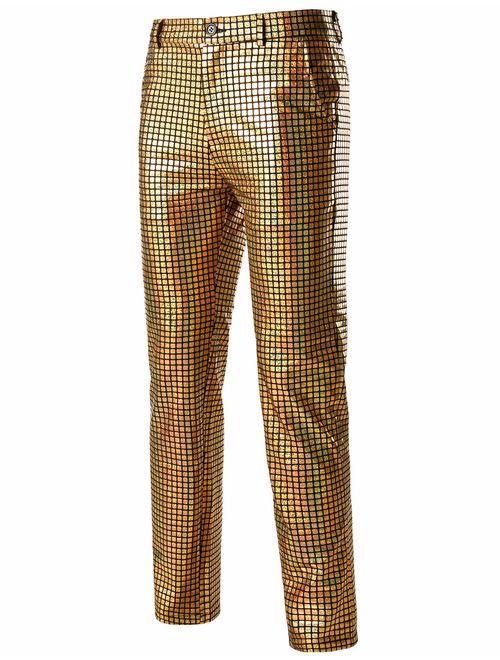 ZEROYAA Mens Night Club Metallic Gold Suit Pants/Straight Leg Trousers