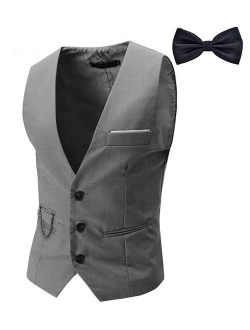 Tueenhuge Men's Top Designed Tuxedo Blazer Suit Vest Waistcoat with Bow Tie