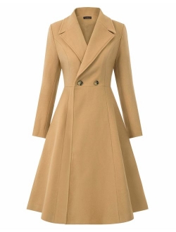 CURLBIUTY Women Swing Double Breasted Wool Pea Coat Winter Long Overcoat Jacket