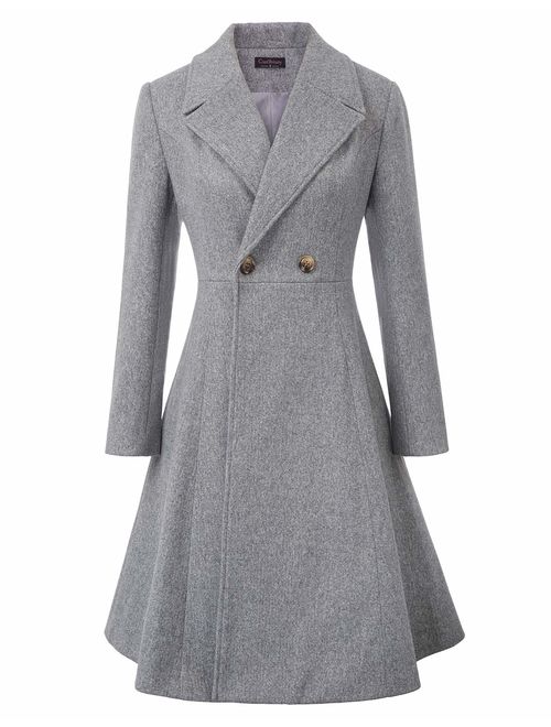 CURLBIUTY Women Swing Double Breasted Wool Pea Coat Winter Long Overcoat Jacket